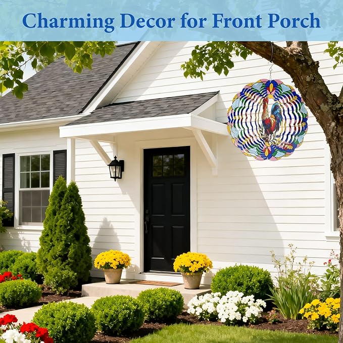 Wazzio Chicken Wind Spinners Outdoor, Chicken Gifts for Women Men Mom Dad, Hanging Wind Sculptures Spinners for Christmas, 12 inch Outdoor Indoor Hanging Ornament for Garden Porch Backyard Lawn