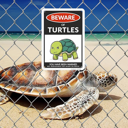 SmartSign Funny Beware Of Turtles Warning Sign - 10"x7", 40 mil Laminated Rust-free Aluminum - Metal Signs for Tank Accessories Decor, Outdoors, Patio, Man Cave, Gifts - Turtles Theme, Made in USA