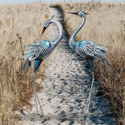 37-40Inch Outdoor Crane Garden Statues, Blue Heron Garden Statues, Large Metal Cranes for Yard, Lawn, Patio, Pond, Set of 2