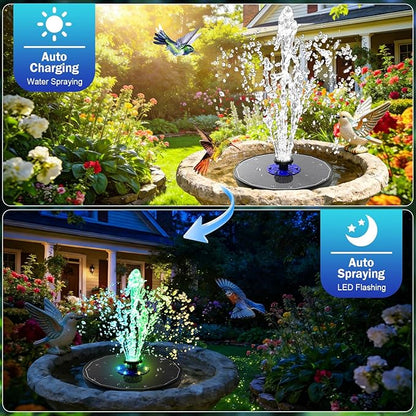 SZMP 3.5W Upgraded Glass Panel Solar Fountain with RGB Night Show, Anti-Drift Fixer & 7 Nozzles, Strong Floating Bird Bath Fountain for Garden, Pond, Outdoor (Black)