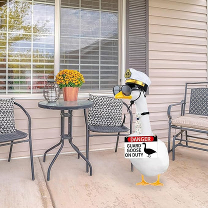 CAMDUCK 4 Pcs Porch Goose Accessories Porch Geese Sign Goose Navy Hat Eyeglasses Necktie Wooden Danger Guard Goose on Duty Warning Sign Geese Outfits Decor for Yard Porch Lawn