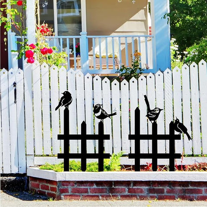 3 Pcs Small Garden Fence with 6 Pieces Birds Decoration, Rustic Garden Decor, Insert Lawn Picket Fence Garden Borders Decorative for Landscape Path Flowerbeds Plant Yard, Outdoor Sculptures Art