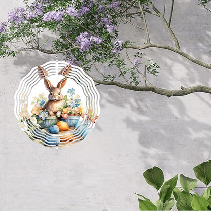 Easter Bunny Wind Spinner Easter Day Gifts 3D Metal Kinetic Hanging Wind Sculpture Spinners for Yard and Garden Indoor Outdoor Window Easter Rabbit Yard Art Garden Decoration 8 Inch (Bunny 3)