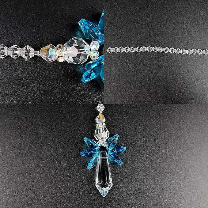Rainbow Guardian Angel Crystal Suncatcher for Home Car Decoration Porch Decor Hangings Crystal Glass Ornament for Mom Women (Blue)