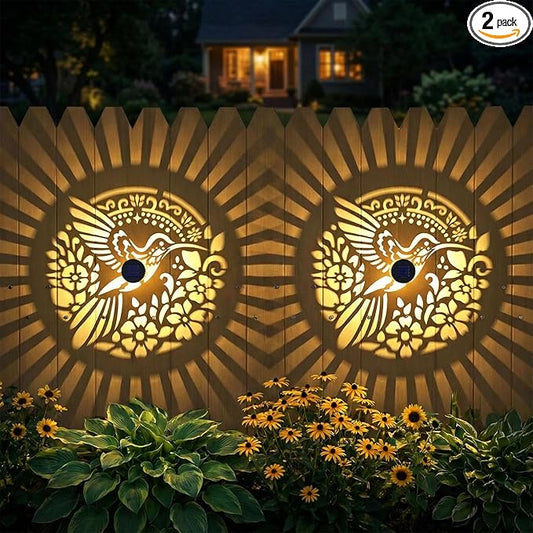 Gardsee Solar Fence Lights Outdoor 2 Pack Deck Step Wall Lights Butterfly Metal Waterproof LED Warm Yellow Light for Garden Post Patio Backyard Yard Decor (Black 4)