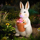 Brightever Solar Powered Outdoor Garden Statues- Rabbit with Flowers and 5 Colorful LED Lights, 11.8IN Outdoor Figurine Lights, Solar Garden Bunny Statue for Mom, Women, Female