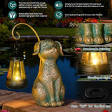Solar Garden Decor Dog Statues with Lantern,Waterproof Resin Solar Outdoor Statue Decoration for Yard, Lawn, Flower Bed, Backyard, Front Yard, Patio, Balcony – Gift for Dog Lovers