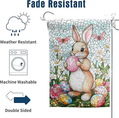 Easter Bunny Garden Flag Stained Glass Rabbit Flag Easter Egg Yard Flag for Outside 12x18 Double Sided Lily Spring Outdoor Flag Small