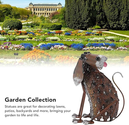 Tefola Garden Decor, Dog Statue Iron Retro Waterproof Vivid Shape Garden Decoration with Solar Powered LED Light for Courtyard