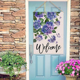 Welcome Spring Hydrangea Decorative House Flag, Purple Floral Flowers Butterfly Garden Yard Outside Decorations, Summer Farmhouse Outdoor Large Home Decor Double Sided 28 x 40