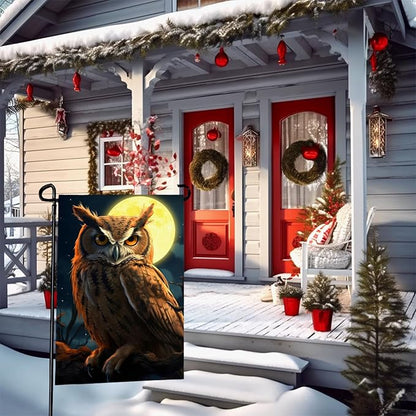 Owl Garden Flags 12x18 Double Sided Fake Owl Decoys to Scare Birds Squirrels Away Polyester Yard Flag Farmhouse Welcome Decoration Banners for Outdoor Yard Lawn Sign Decor