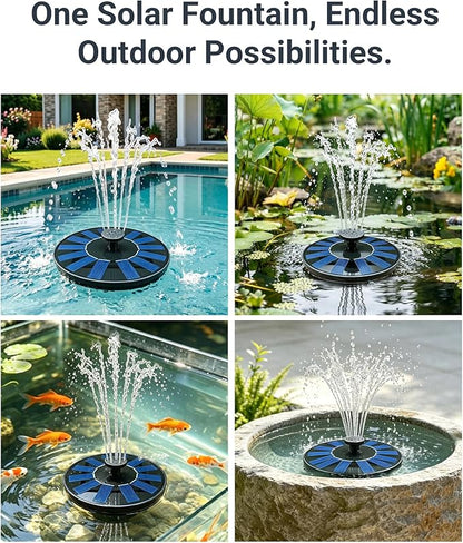 Solar Bird Bath Fountain Pump 6.3" Larger Size, 7V 1.4W Floating Solar Fountain, 5 Spray Patterns Water Pump for Bird Bath, Pond, Garden & Outdoor Water Features