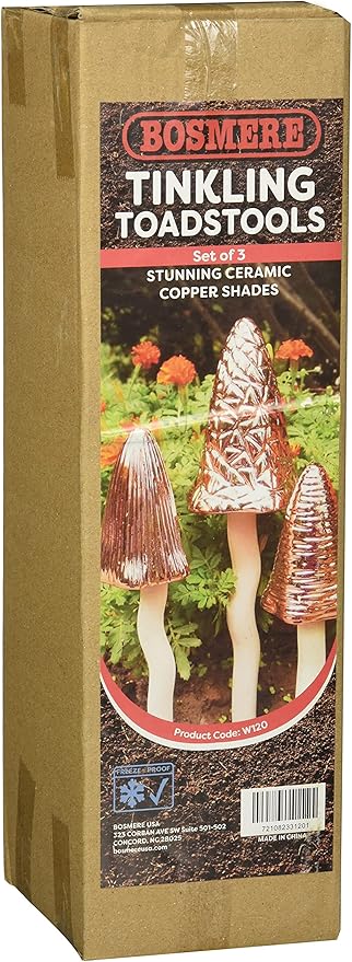 Bosmere W120 3-Pack Garden Ceramic Lawn Ornament, Weatherproof Indoor and Outdoor Toadstools, Copper Colors