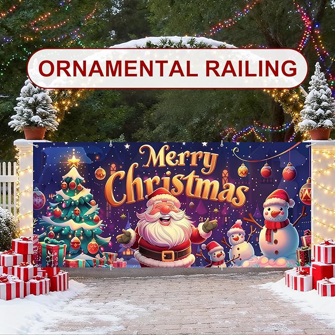 7 x 16 ft Christmas Garage Door Decorations Merry Christmas decorations Xmas Garage Door Cover, Happy New Year Hanging Banner for Home,Outdoor,Indoor,Party