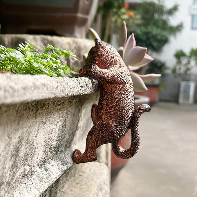Miniature Cat Figurines Plant Decorations for Pots,Vintage Resin Hanging Cat Statue Planter Pot Hugger,Cute Climbing Flower Pot Hanger,Funny Garden Decor Outdoor Yard Balcony Gifts