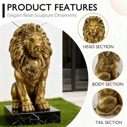 24" Large Golden Lion Statue for Garden, Outdoor Sculpture, Animal Decor for Yard Porch Entryway Patio Living Room (Large, Lion)