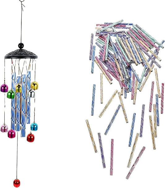 100Pcs DIY Wind Chime Tubes, Colorful Metal Aluminum Tubes for Crafts & Outdoor Garden Decorations, Assorted Pink, Green, Blue, Yellow, Purple, Wind Chime Parts & Replacement Bells for Patio & Yard