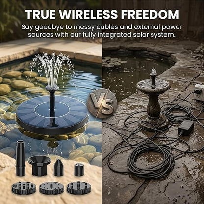 Solar Fountain - Floating Solar Water Pump for Bird Bath, Outdoor Water Feature No Battery or Electricity Needed, Easy-to-Use Fountain for Garden, Pond & Patio (16cm)