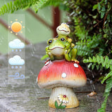 Leekung Turtle Riding Frog Sitting On Mushroom for Garden Decor, Frog Statue&Mushroom Figurines for Outdoor Garden Backyard Yard Porch Patio Lawn, Spring Decorations Gardening Gifts for Women Unique
