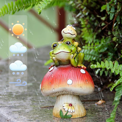 Leekung Turtle Riding Frog Sitting On Mushroom for Garden Decor, Frog Statue&Mushroom Figurines for Outdoor Garden Backyard Yard Porch Patio Lawn, Spring Decorations Gardening Gifts for Women Unique