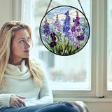 Stained Glass Window Hanging - Blue Purple Delphinium Suncatcher for Door Garden Home Decor Birth Flower Sun Catcher Birthday for Friend Lovers Women Mom Nana 11.8 in