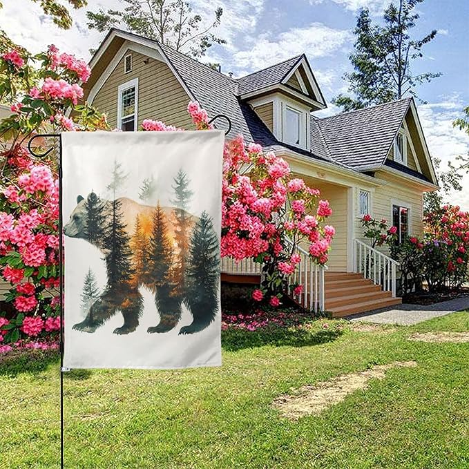 Bear Garden Flags 12×18 Inch Forest Double Sided Decorative Yard Banner Seasonal Flag for Outdoor Outside Decor
