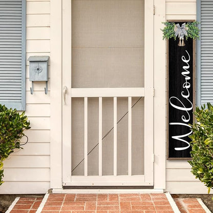 flowtorely Outdoor Welcome Sign for Front Porch Standing 45"×9" Vertical Leaner Wood Frame Tall Outside Rustic Large farmhouse Home Decor Welcome Sign for Front Door Decorations (Wood Black)