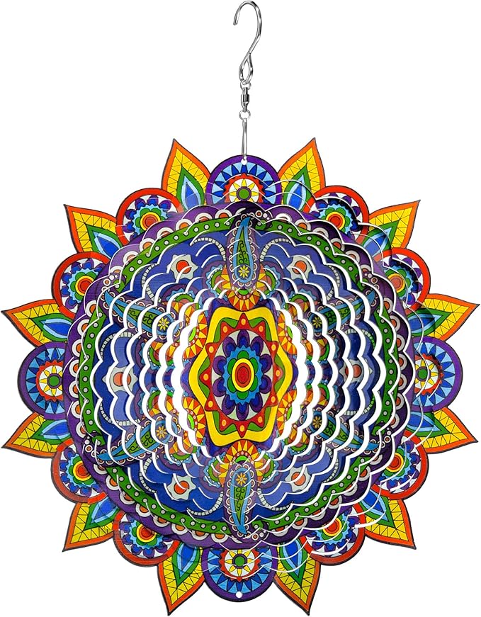 Mandala Wind Spinners, 12inch Metal Wind Spinners Outdoor for Yard and Garden,Stainless Steel Hanging Wind Spinner, Kinetic Yard Art Garden Decor Ornament Gifts