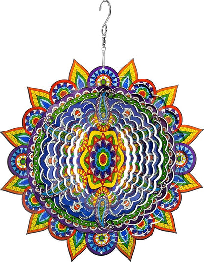 Mandala Wind Spinners, 12inch Metal Wind Spinners Outdoor for Yard and Garden,Stainless Steel Hanging Wind Spinner, Kinetic Yard Art Garden Decor Ornament Gifts