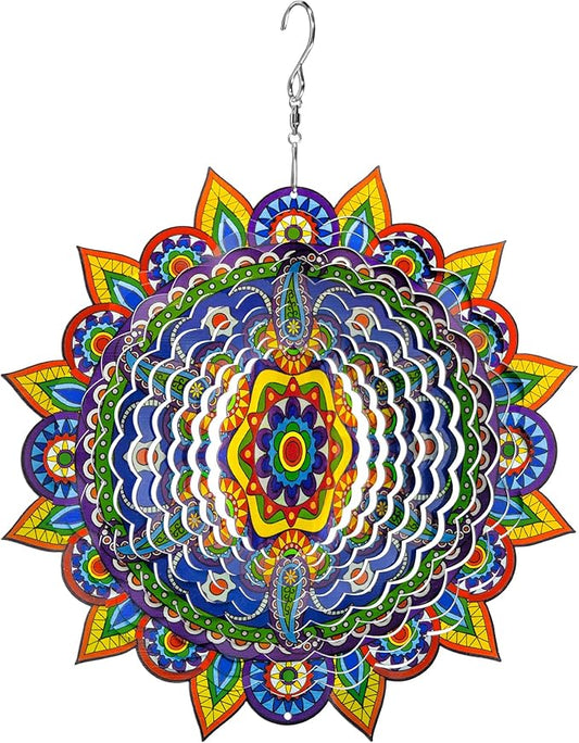 Mandala Wind Spinners, 12inch Metal Wind Spinners Outdoor for Yard and Garden,Stainless Steel Hanging Wind Spinner, Kinetic Yard Art Garden Decor Ornament Gifts