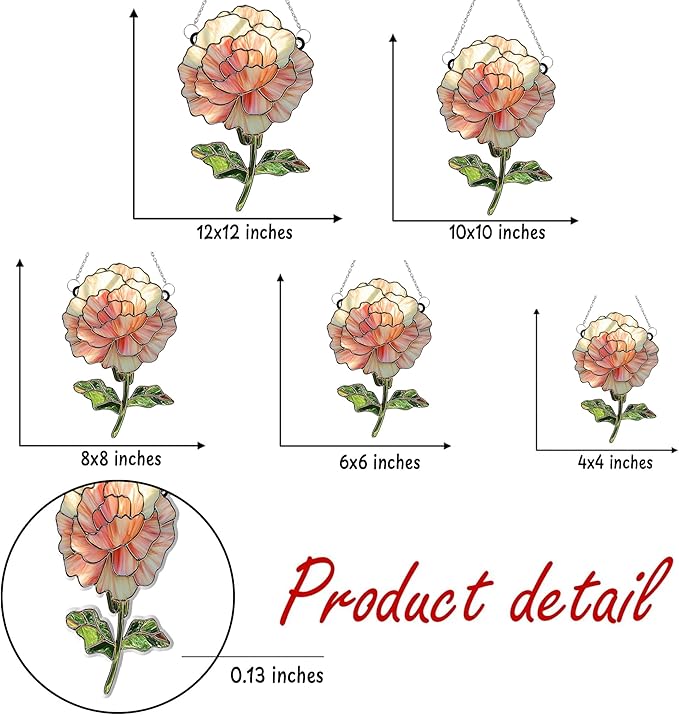 Light Pink Rose Flower Acrylic Suncatcher, Flower Suncatchers for Window Hangings, Stained Glass Effect Garden Decor, Gift for Mother's Day, Mom, Grandma, Wife, Women