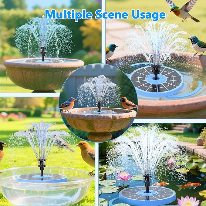 AISITIN 3.5W Solar Fountain Pump for Bird Bath Upgraded 2026, Floating Solar Water Fountain Kit with 8 Nozzles & 3 Integrated Bracket for Garden, Pond, Pool, Water Feature and Outdoor (Blue)