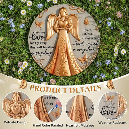 1 Set Bronze Angel Memorial Garden Stone with Plaque Stand and Sympathy Card, Outdoor Heartwarming Memorial Garden Stepping Stone, Sympathy Present for Loss of Loved One, Pet & Family