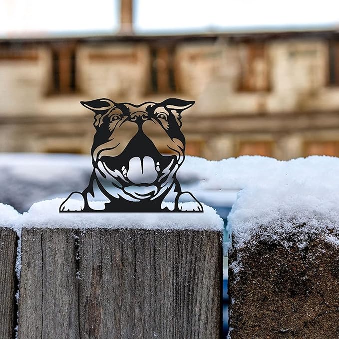 Outdoor Metal Art Funny Peeping Animal Statue Stakes Fence Landscape for Yard Garden Decor Animal Silhouette Ornaments (Dog)