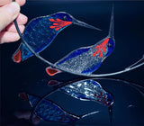 Lolitarcrafts Hummingbird with Flower Stained Glass Suncatcher Bird Stained Glass Window Hangings Hummingbird Gift for Home Decor (Blue 1 Pair)