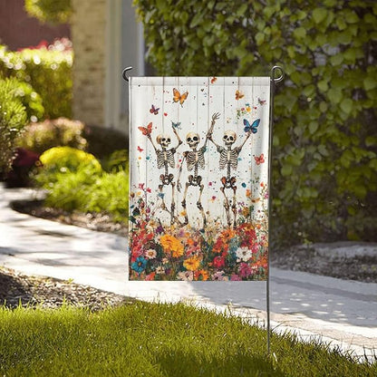 Skeleton Skull Wildflower Garden Flags 12×18 Inch Funny Double Sided Decorative Yard Banner Seasonal Flag for Outdoor Outside Decor