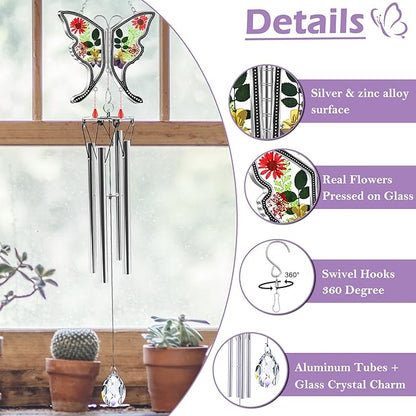 KY&BOSAM Butterfly Wind Chime with Crystal Sympathy Wind Spinner Memorial Wind Chimes for Loss of Loved One Prime Bereavement Sympathy Memorial Gift for Loss of Mother Father Condolence Remembrance