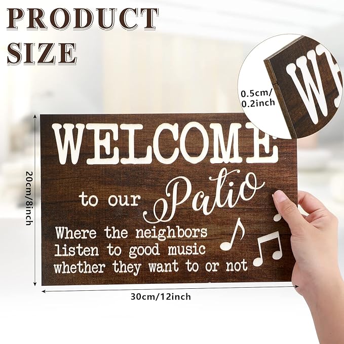 Yalikop 2 Pack Outdoor Patio Decor Signs Hanging Boho Wall Art Wood Outdoor Decorations for Patio Farmhouse Porch Backyard Welcome Deck Balcony for Home Front Accessories, 12 x 8 Inch(Brown)