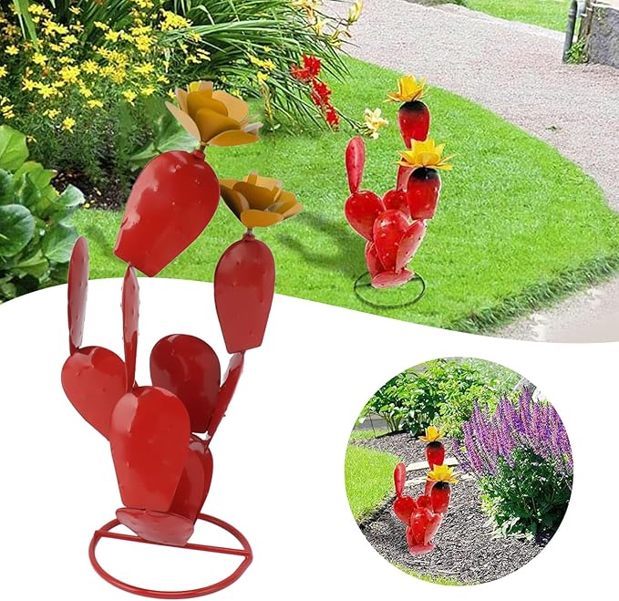 Omabeta 1PCS Metal Sculpture, Outdoor Metal Yard Art Lawn Decoration,Elegant Rustic Desert Decor for Garden Yard Patio, Red