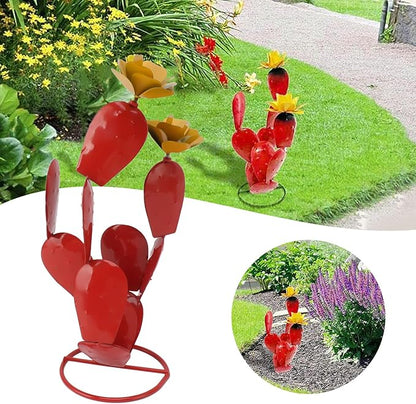Omabeta 1PCS Metal Sculpture, Outdoor Metal Yard Art Lawn Decoration,Elegant Rustic Desert Decor for Garden Yard Patio, Red
