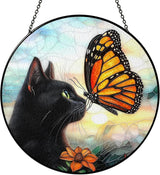 Black Cat Gifts, Cat Memorial Suncatcher Gift for Loss of Cats Butterfly Stained Glass Suncatcher Window Hanging Decor for Garden, Pet Loss Gift Christmas Birthday Sympathy Gifts for Pet Lovers Women