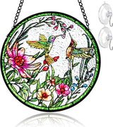 Remiawy Stained Glass Window Hanging Hummingbird Window Suncatcher 6 Inch Glass Panel with Metal Chain and Hooks Sun Catchers Indoor Wall Art Home Decor Gift for Bird Lovers Women Mother's Day