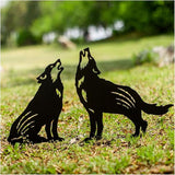 EZTZEN Wolf Metal Garden Stakes - Decorative Black Wolf Silhouette Statues for Outdoor Decor, Yard Art, Patio, Lawn Ornaments