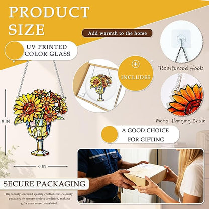 Sunflower Suncatcher Stained Glass, Sunflower Suncatcher Window Hanging, Flower Suncatcher for Grandma/Mom/Friend