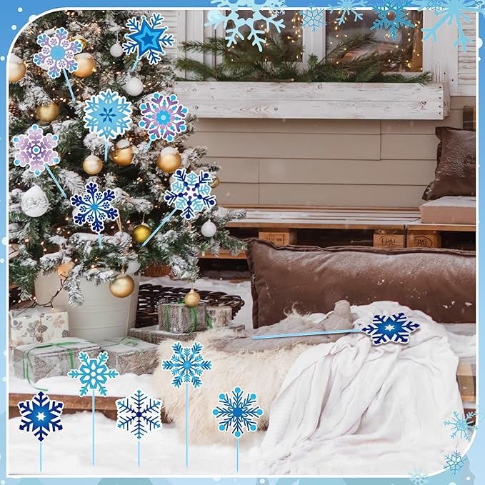 Zonon 12pcs Winter Garden Decorations Winter Snowflake Metal Planter Stakes for Patio Lawn Planter Pot Xmas Nutcracker Gingerbread Yard Stake Signs Outdoor Lawn Decor Party Favor(Snowflake)