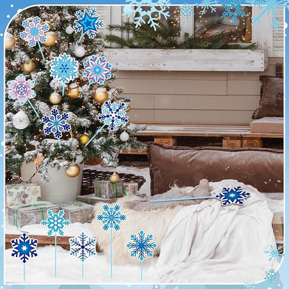 Zonon 12pcs Winter Garden Decorations Winter Snowflake Metal Planter Stakes for Patio Lawn Planter Pot Xmas Nutcracker Gingerbread Yard Stake Signs Outdoor Lawn Decor Party Favor(Snowflake)