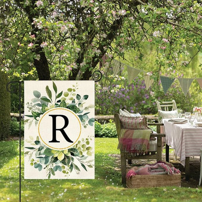 AVOIN colorlife Monogram Letter R Floral Garden Flag 12x18 Inch Double Sided Outside, Family Last Name Initial Yard Outdoor Decoration