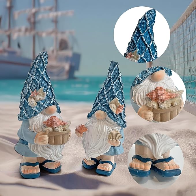 LIFFY Garden Gnomes Statues Outdoor Funny Garden Decor Indoor Resin Beach Gnome Sculpture Ocean Gnomes for Beach, Patio, Lawn, Yard, Porch, Bookshelf Gifts (Blue and White)