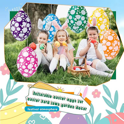 6 Pack 16 Inch Inflatable Easter Eggs Easter Blow up Egg Decor Hanging Inflatable Eggs Ornaments for Indoor Outdoor Party Yard, 6 Colors