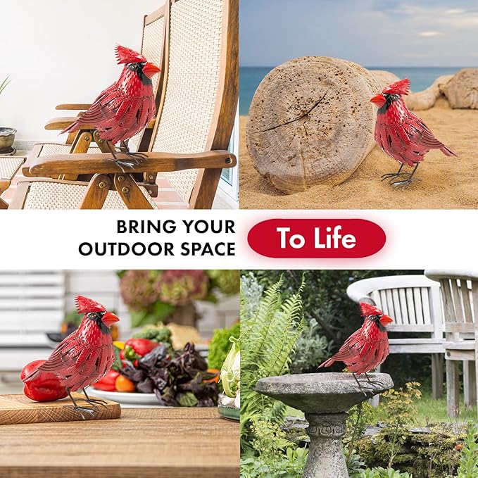 Cardinal Statue Metal Bird Yard Art, Garden Yard Sculpture Art - Red Large Realistic Standing - Christmas, Outdoor Fall, Winter, Spring, Summer Decoration - Handmade Ornament Decor Mom, Sympathy Gifts